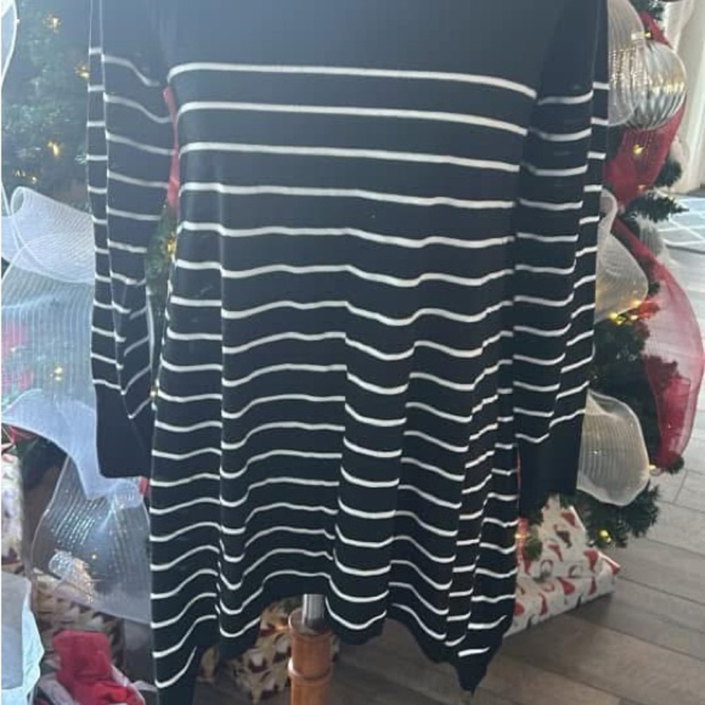 Black and White Striped Long Sleeve Dress